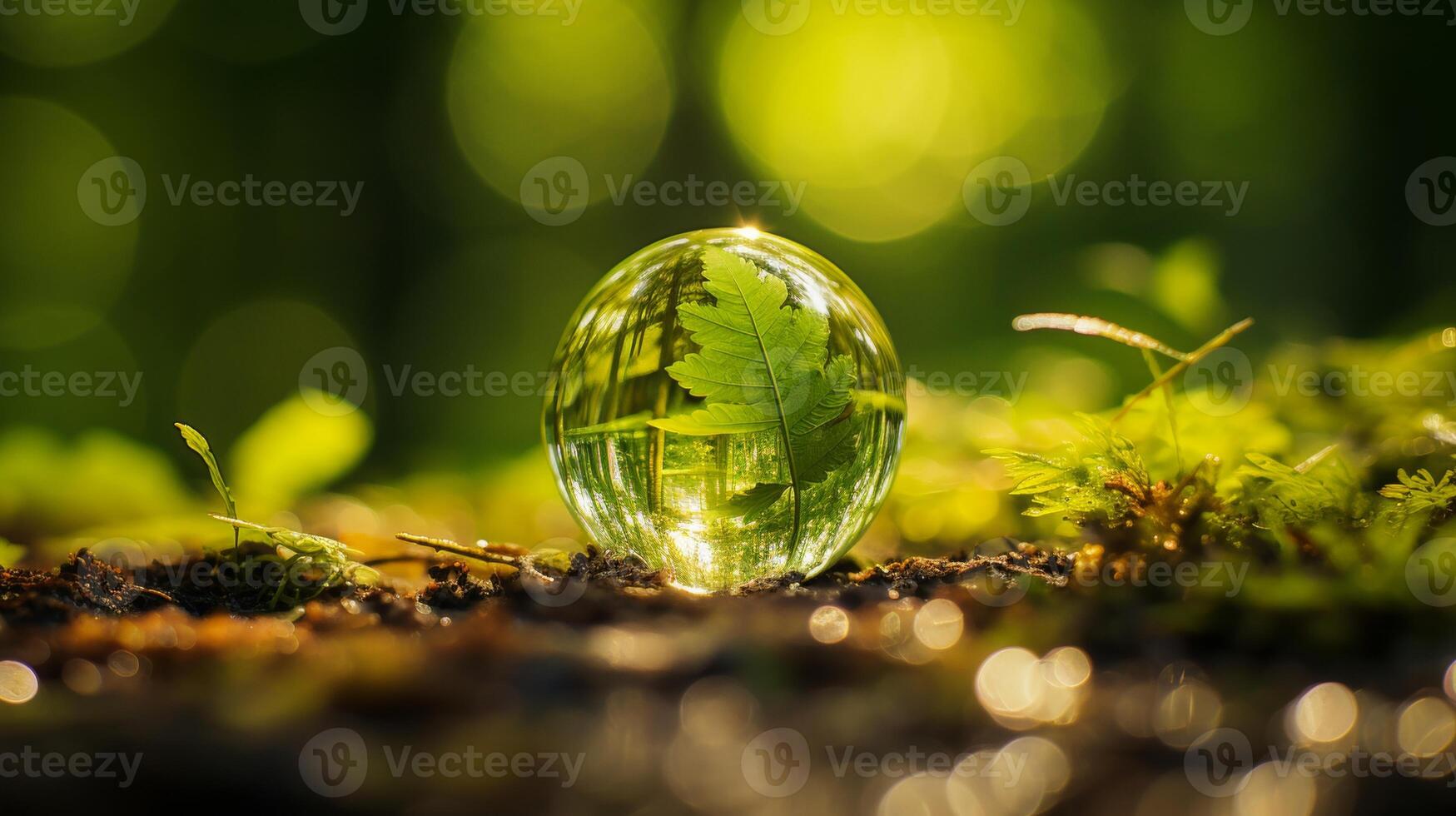 ai genererad närbild av ljus refraktion i vatten liten droppe, med suddig bakgrund och riklig kopia Plats för text foto