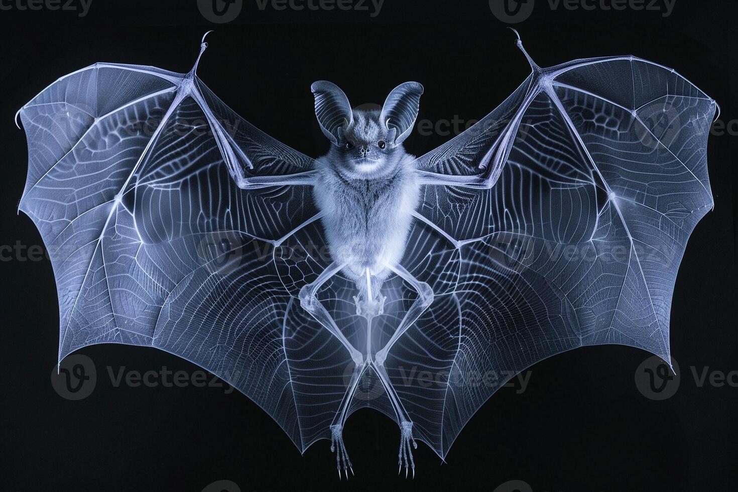ai genererad ett röntgen bild av en fladdermus med dess vingar spridning foto