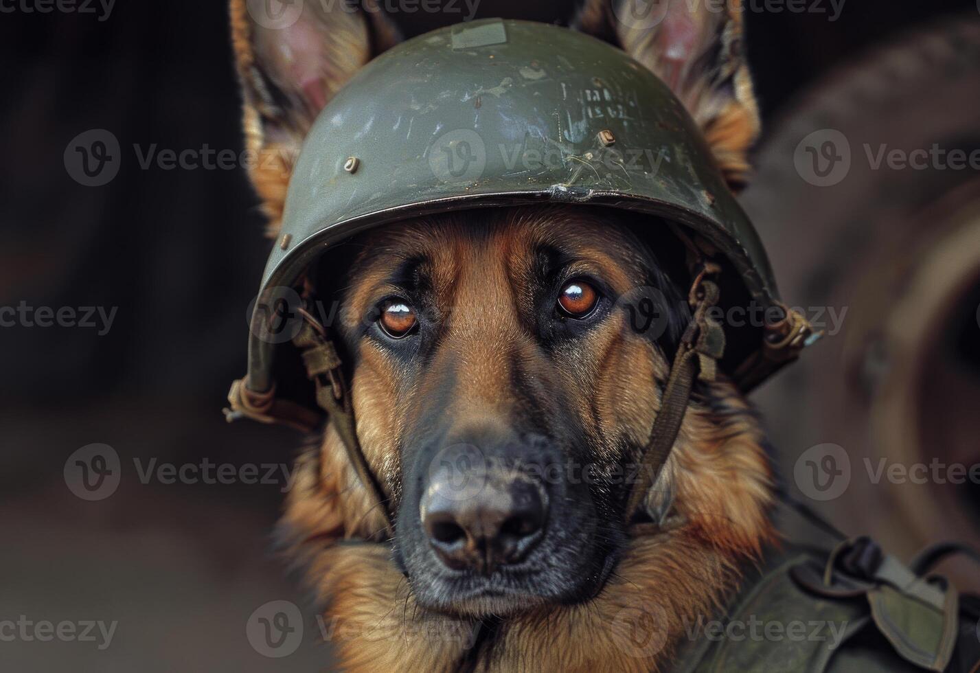ai genererad tysk herde hund i hjälm foto