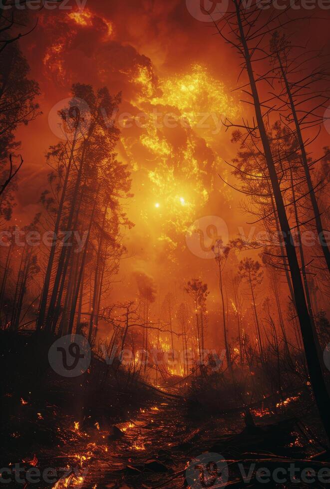 ai genererad skog brand. en skog brand en få timmar innan slutet foto