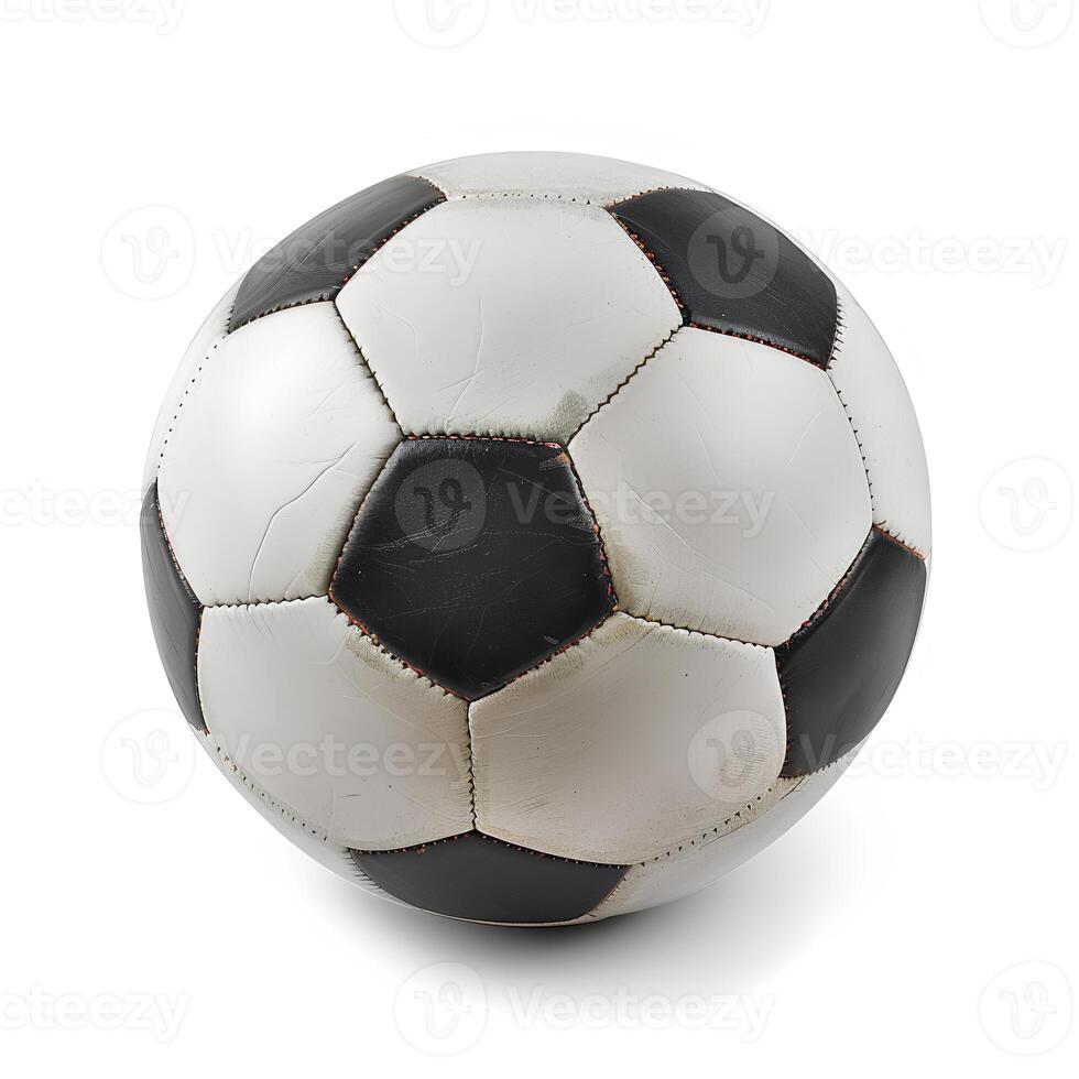 ai genererad fotboll boll isolerat på vit bakgrund med skugga. fotboll boll isolerat. boll för fotboll. utomhus- aktivitet foto