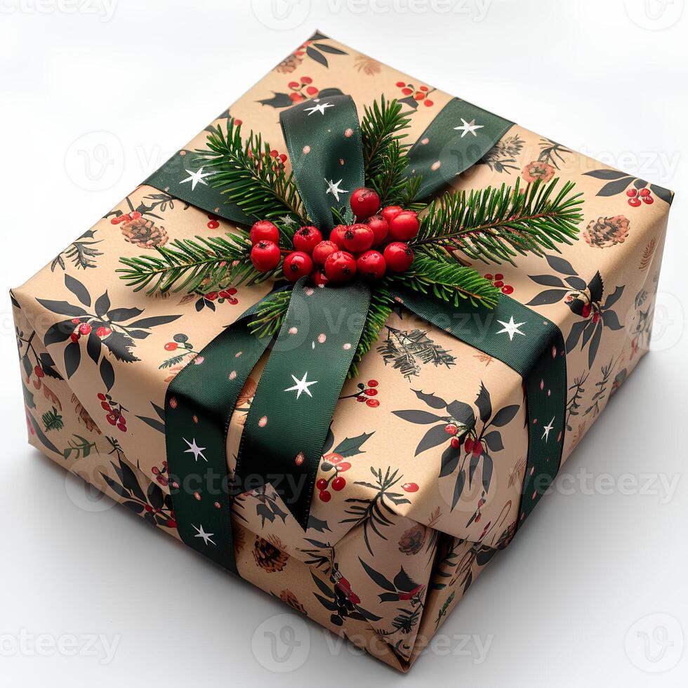 ai genererad gåva låda med röd band isolerat på vit bakgrund med skugga. gåva låda för närvarande ger för födelsedag parter och fester foto