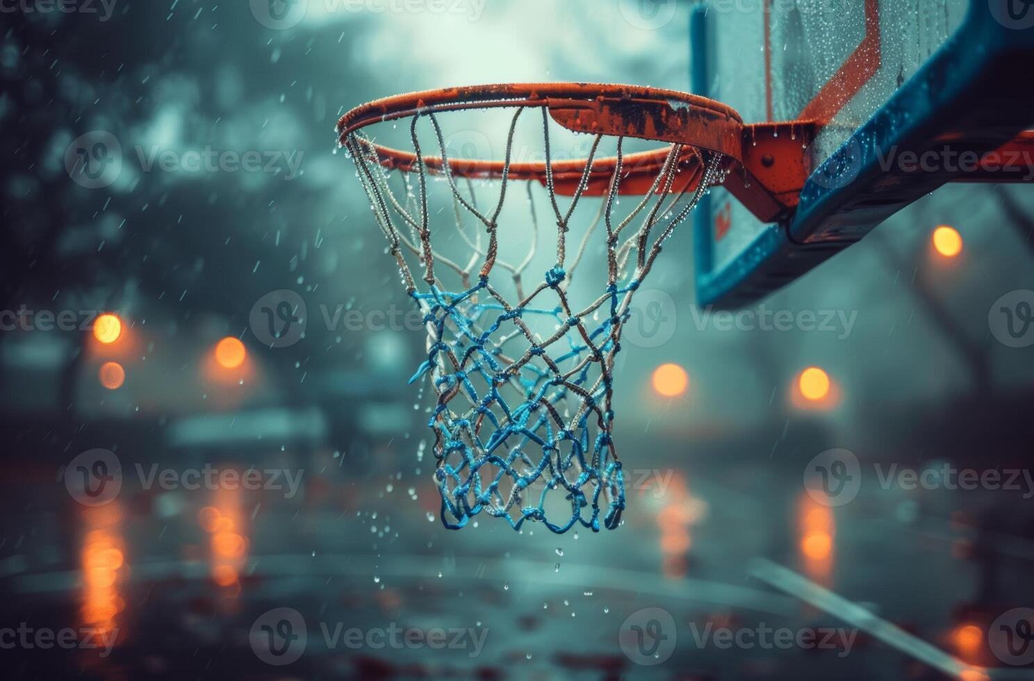 ai genererad 3 d framställa. basketboll boll på mörk trä- bakgrund foto