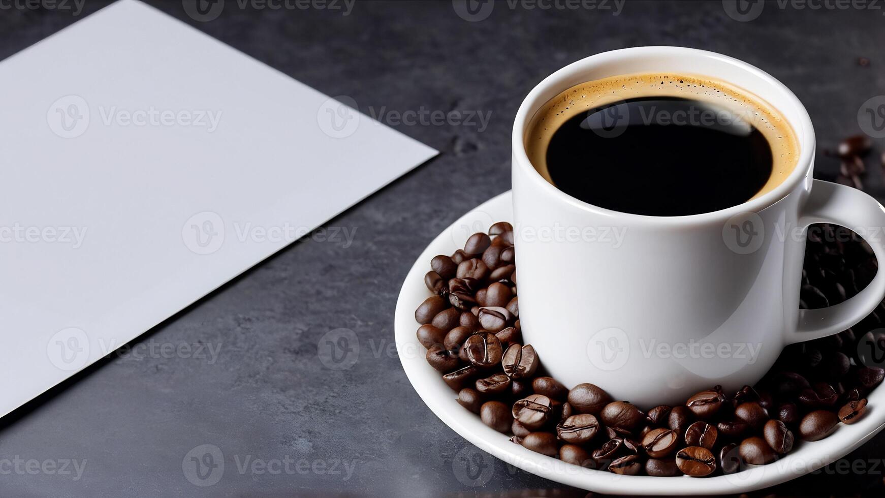 ai genererad kaffe kopp attrapp design, kaffe kopp attrapp på kaffe bönor, varm kaffe bakgrund, tom kaffe kopp mockups, papper kaffe påsar foto