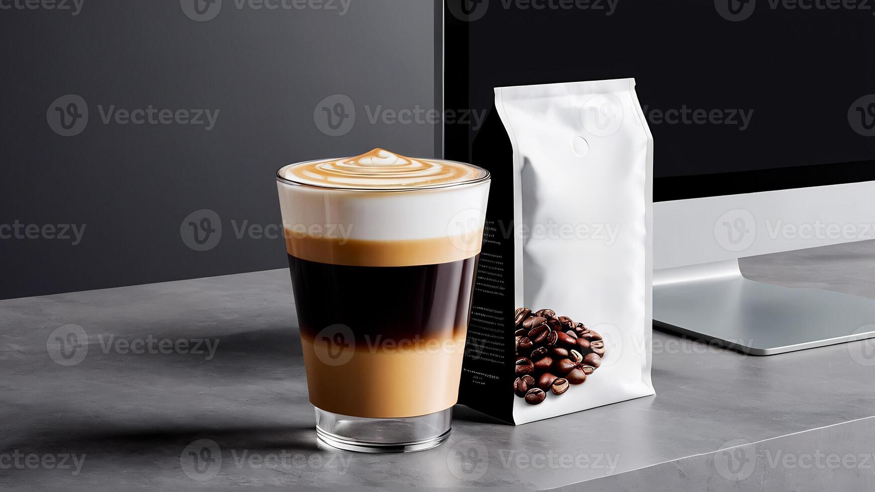 ai genererad kaffe kopp attrapp design, kaffe kopp attrapp på kaffe bönor, varm kaffe bakgrund, tom kaffe kopp mockups, papper kaffe påsar foto