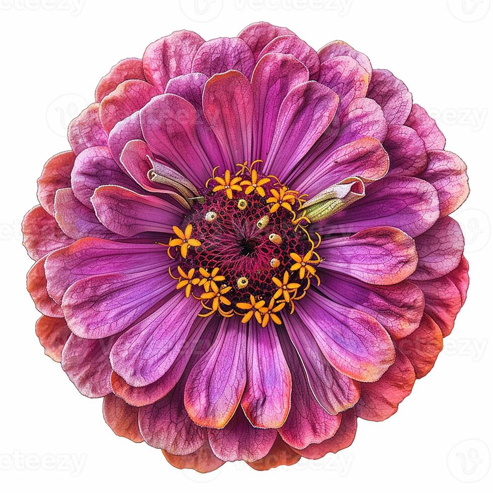 ai genererad färsk zinnia blomma isolerat på vit bakgrund. närbild skott. foto