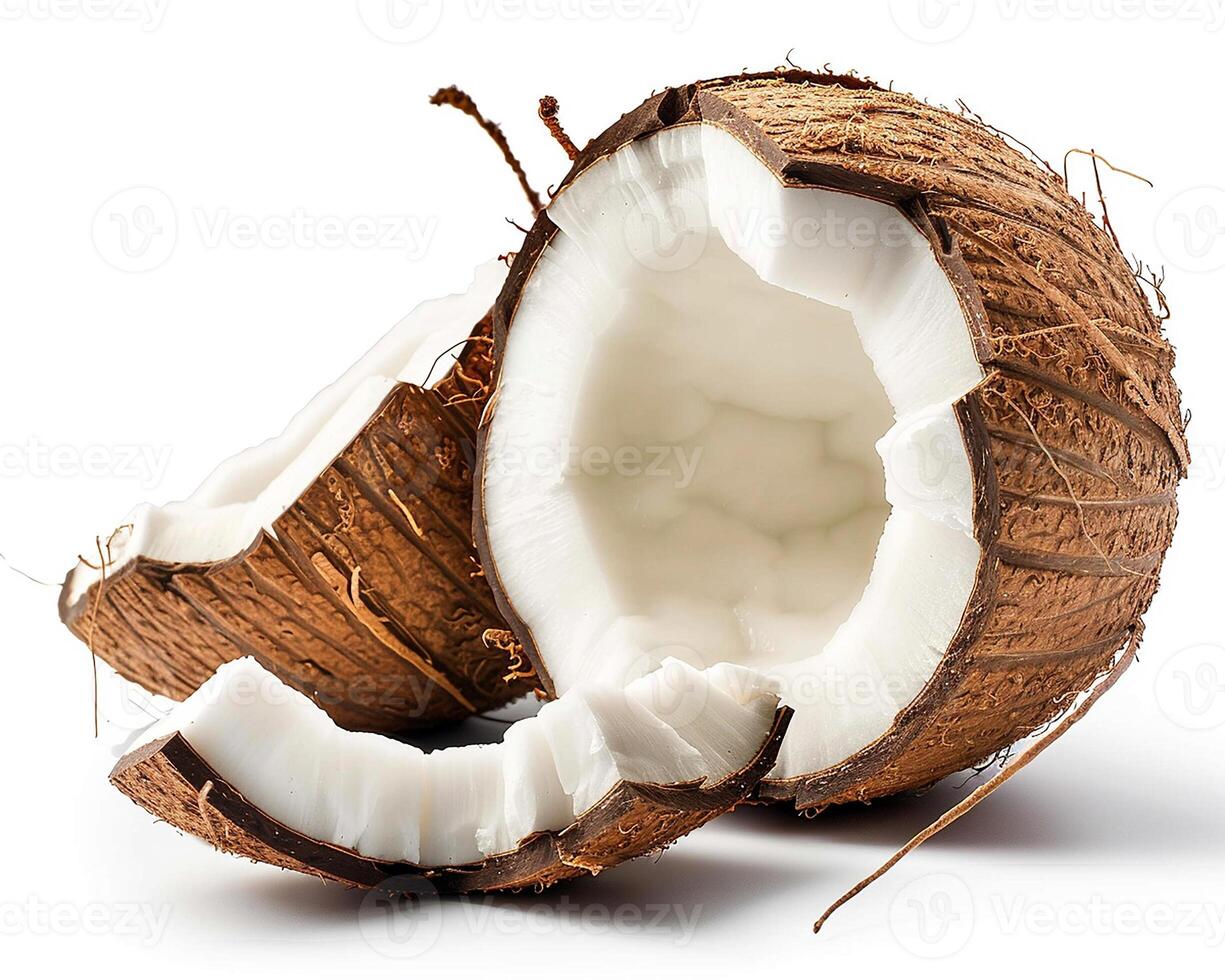 ai genererad mogen skiva kokos frukt isolerat på vit bakgrund. närbild skott. foto