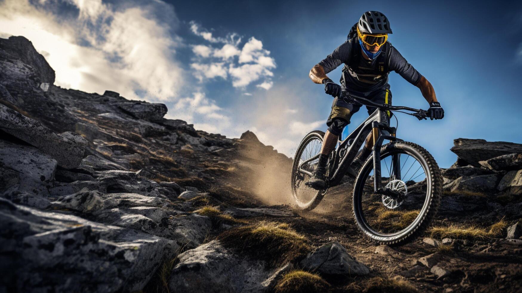 ai genererad berg cykling och äventyr bakgrund foto