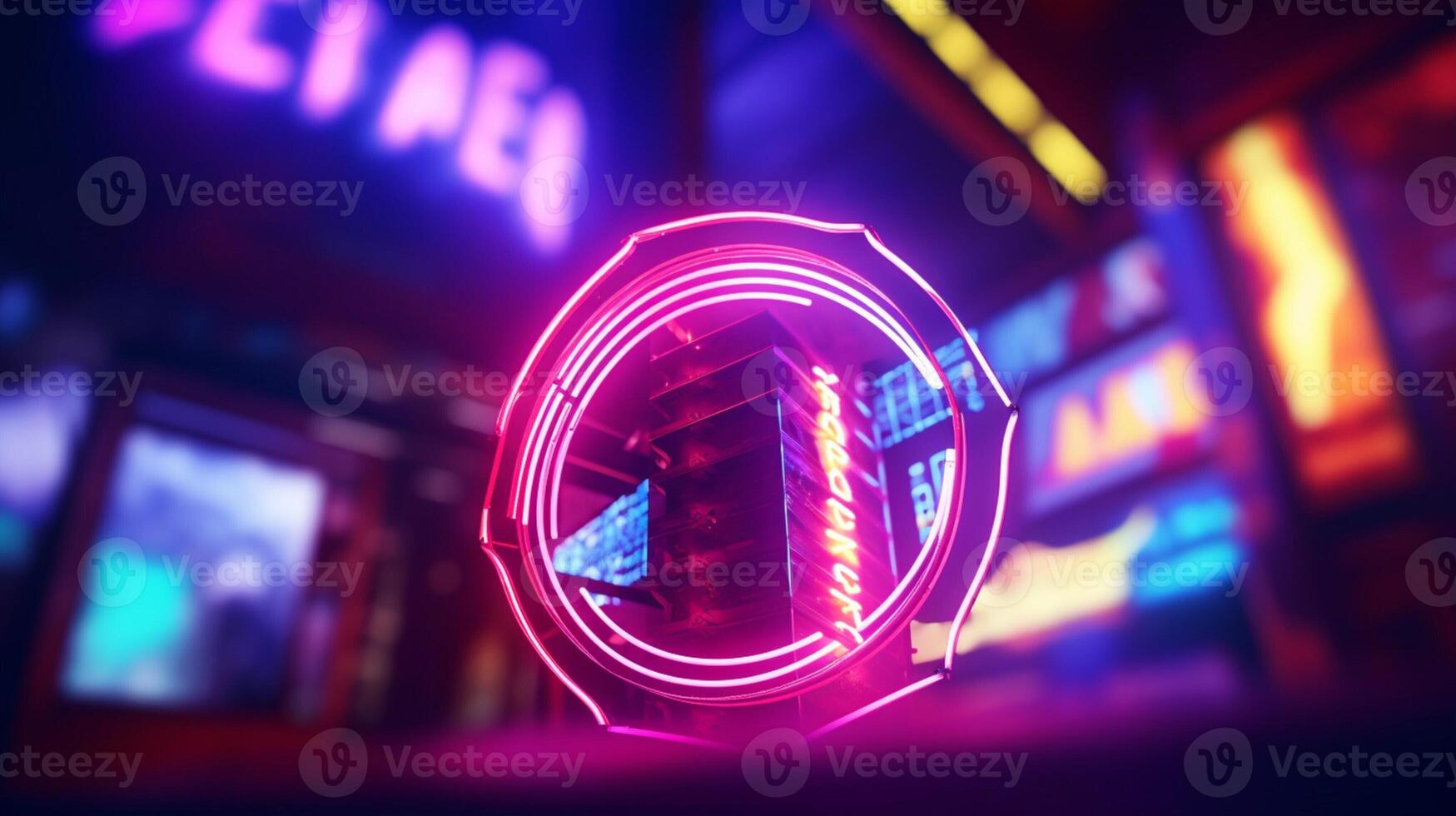 ai genererad neon tecken bokeh bakgrund foto