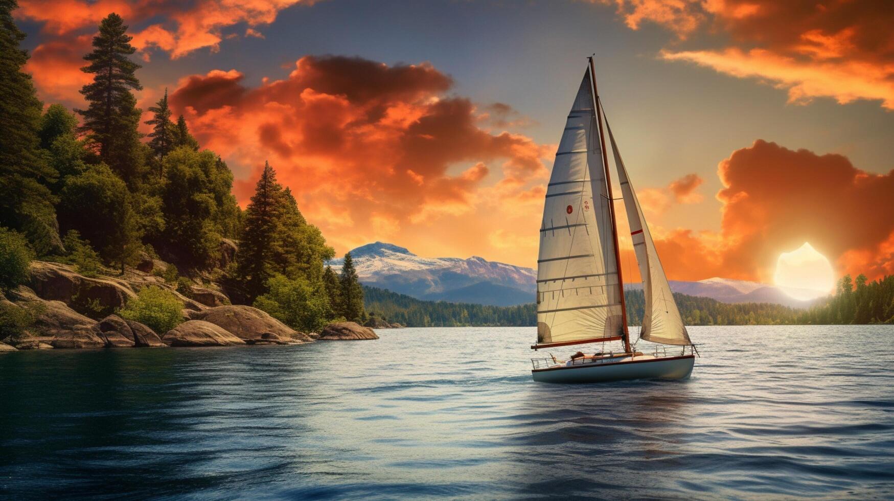 ai genererad segling och segling på sjöar bakgrund foto