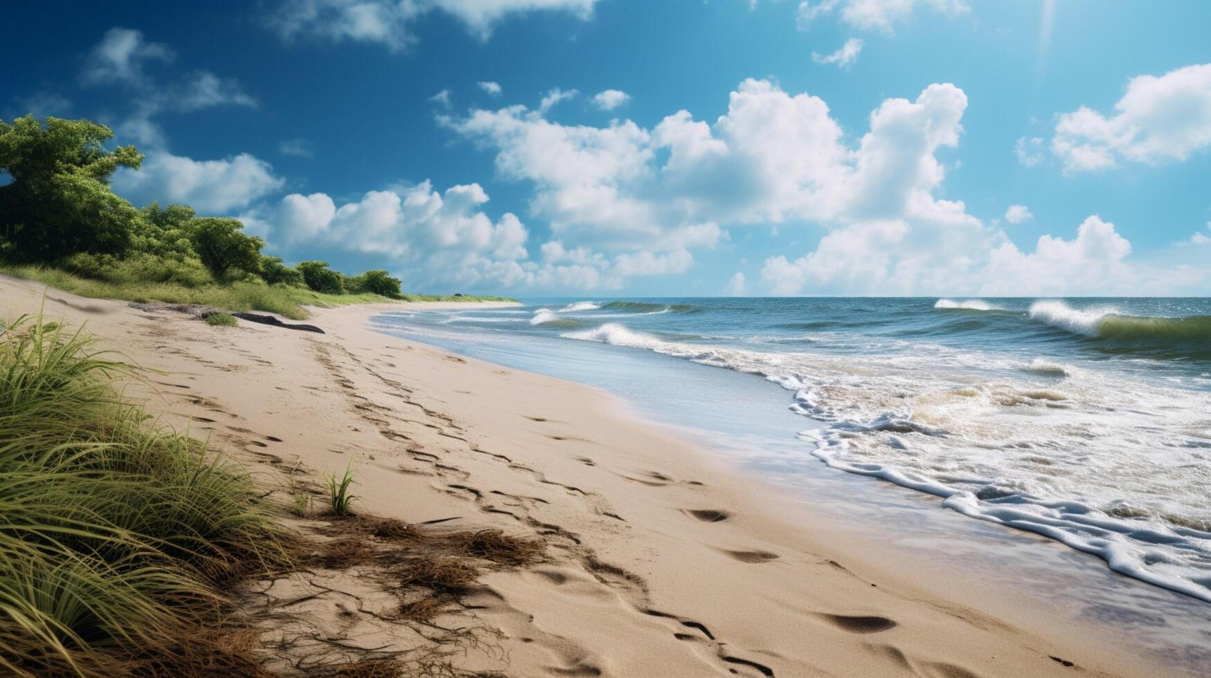 ai genererad sandig strandlinje natur bakgrund foto
