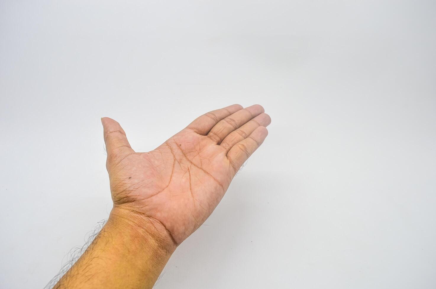 ett öppen tömma handflatan isolerat på vit bakgrund foto