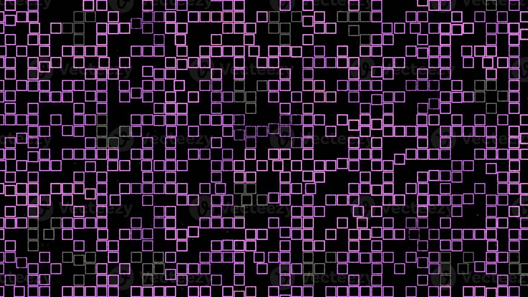 tetris kvadrater med neon ljus. animation. skön uppsättning av neon kvadrater slumpvis rör på sig på svart bakgrund. bakgrund av tetris kvadrater foto