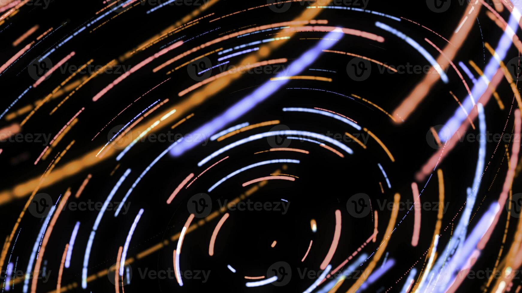 3d animering av vridning digital spiral av neon Ränder. animation. levande animering med färgrik randig spiral med 3d effekt på svart bakgrund foto