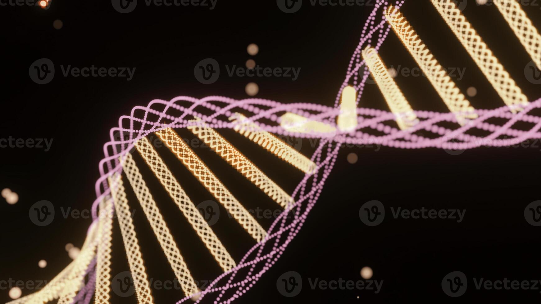 roterande dna spiral med prickar. design. skön dna spiral roterar med magisk lysande prickar. magi spiral av dna i cyberrymden foto