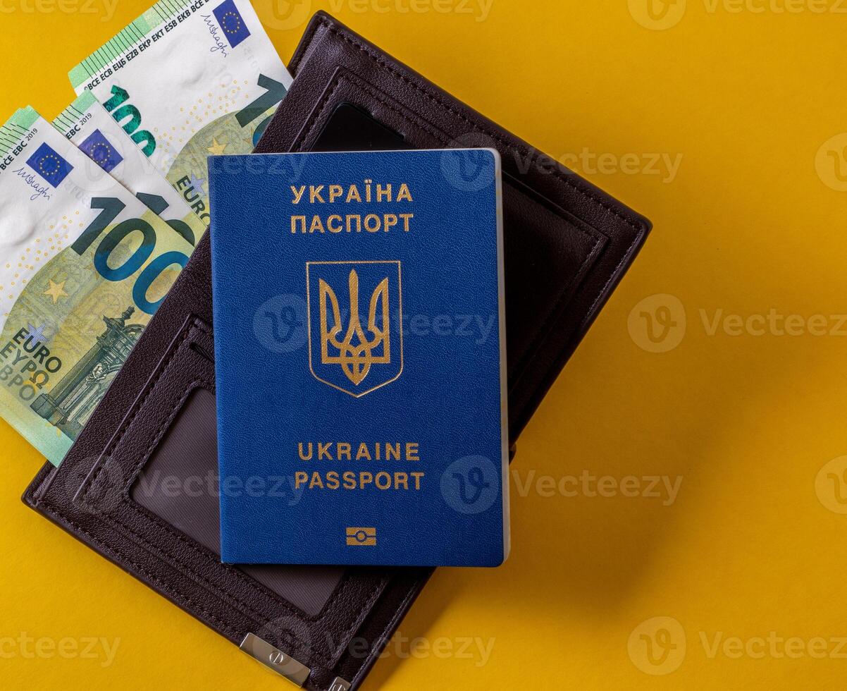 ukrainska pass och 100 euro sedlar foto