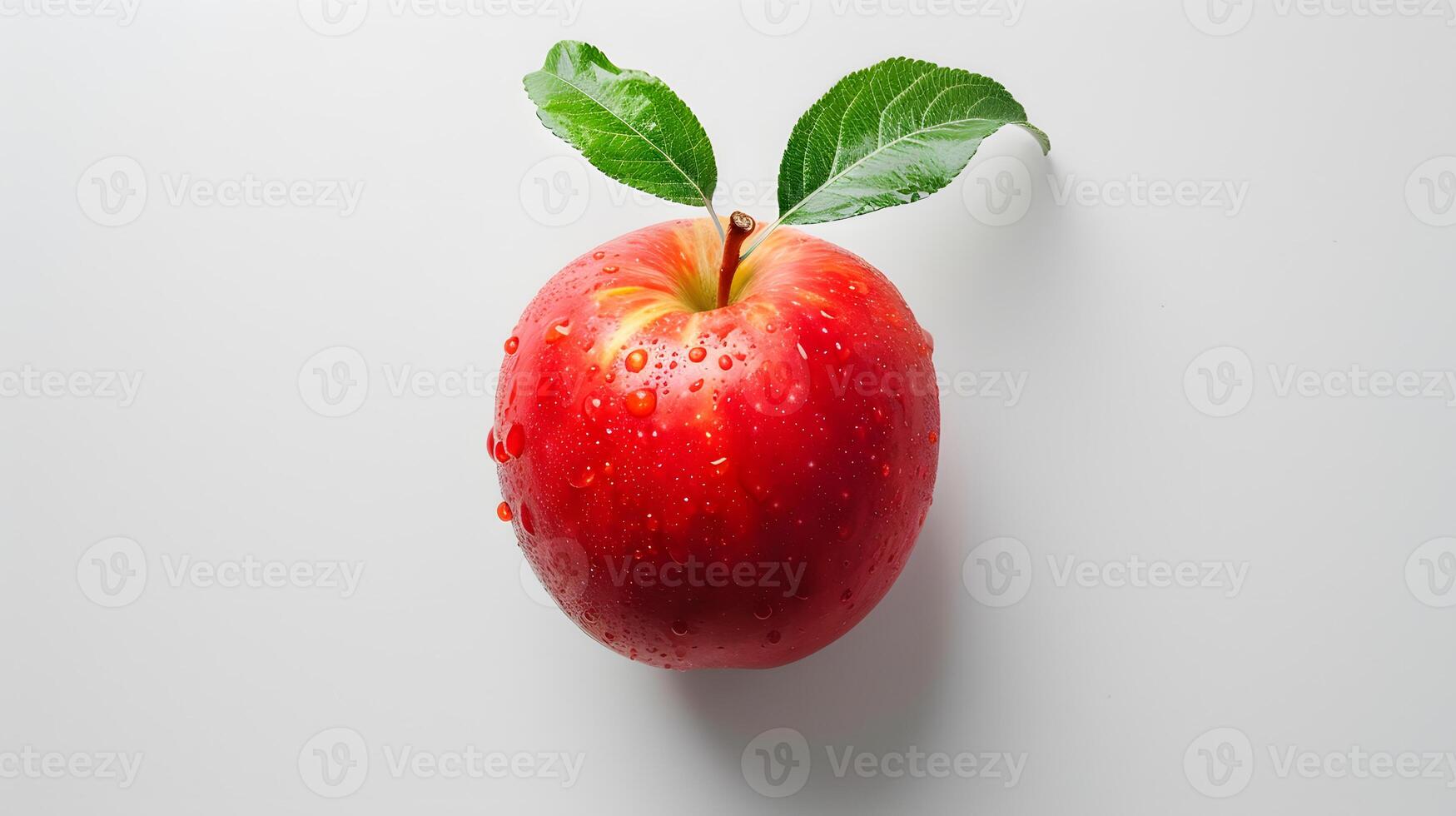 ai genererad färsk röd äpple med vatten droppar på vit bakgrund foto