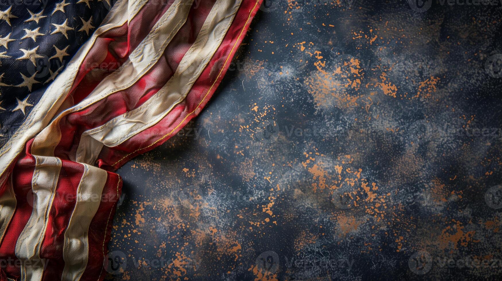 ai genererad årgång amerikan flagga draperad elegant på en texturerad mörk bakgrund, lämplig för fjärde av juli eller minnesmärke dag hyllningar, förmedla patriotism och nationell stolthet foto