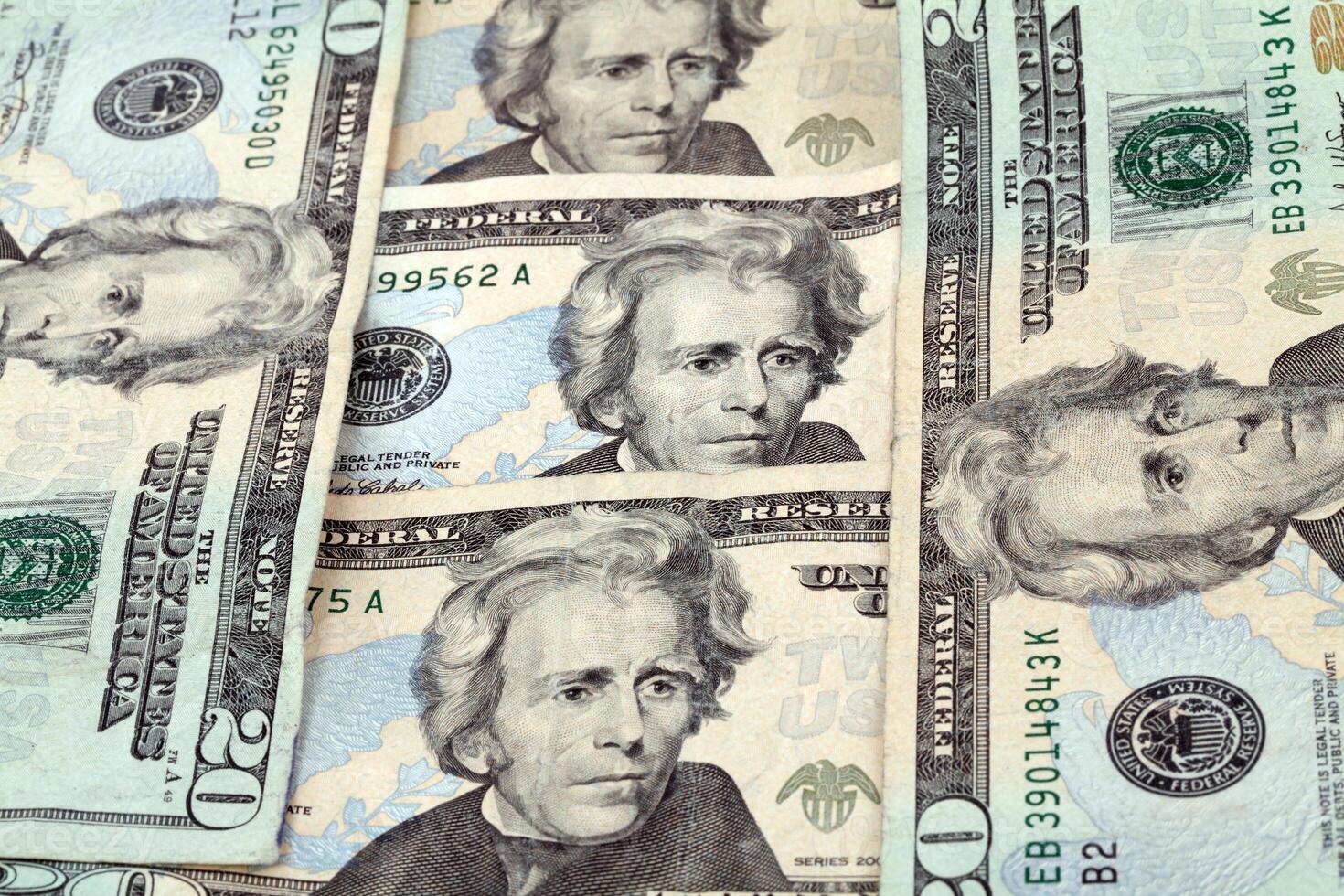Andrew Jackson porträtt på tjugo dollar räkningar foto