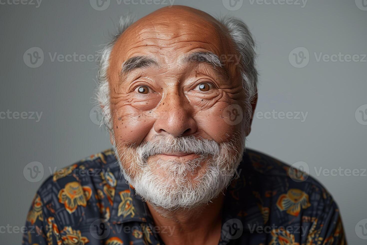 ai genererad porträtt av glad asiatisk senior man på en suddig bakgrund foto