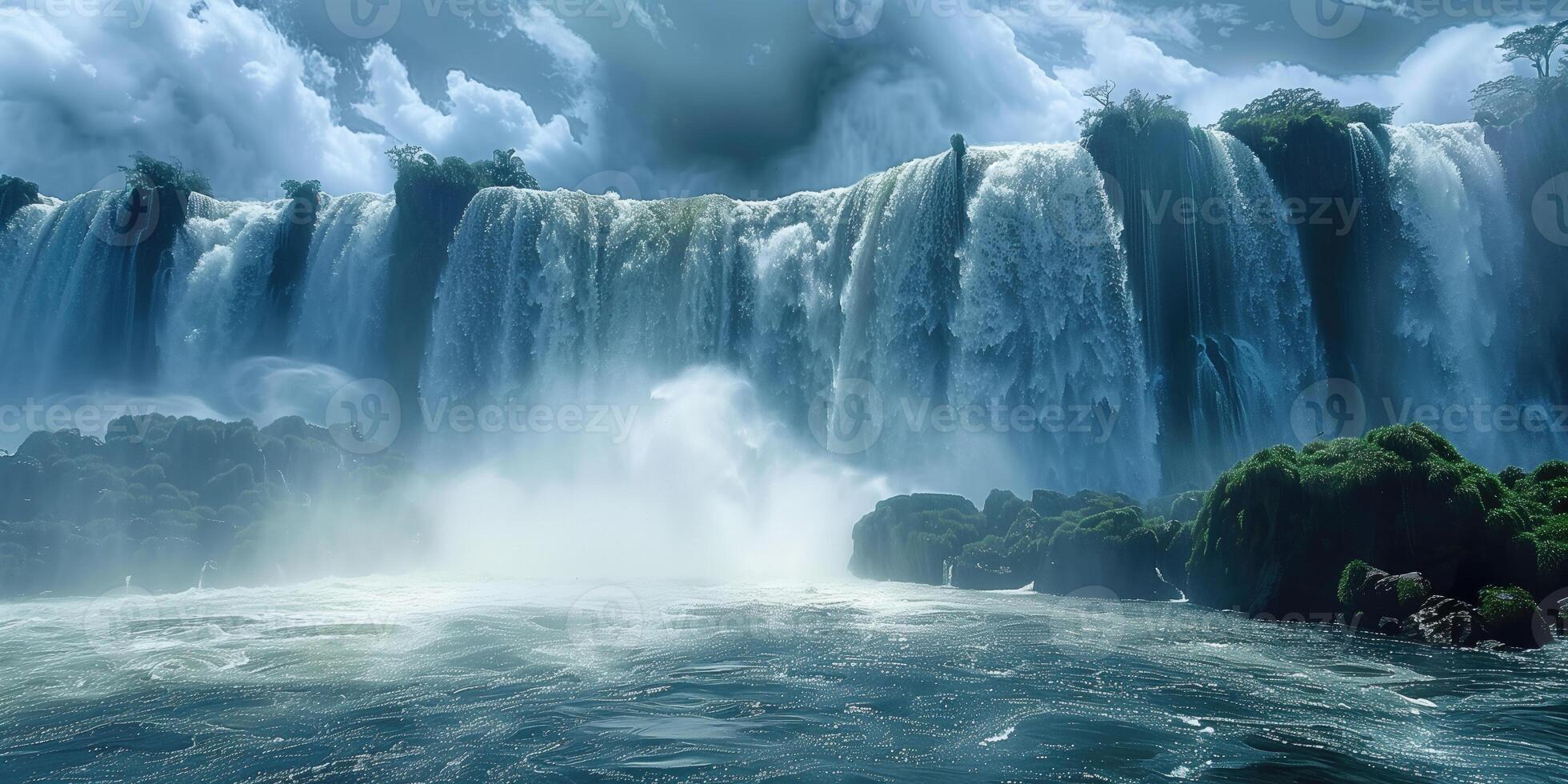 ai genererad panorama- se av stor kraftfull vattenfall foto