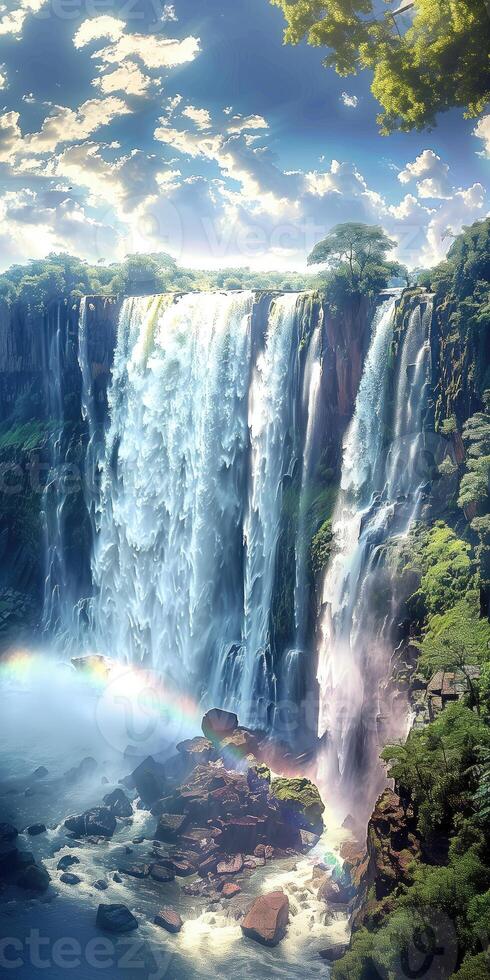ai genererad vertikal bakgrund med se av de enorm vattenfall foto