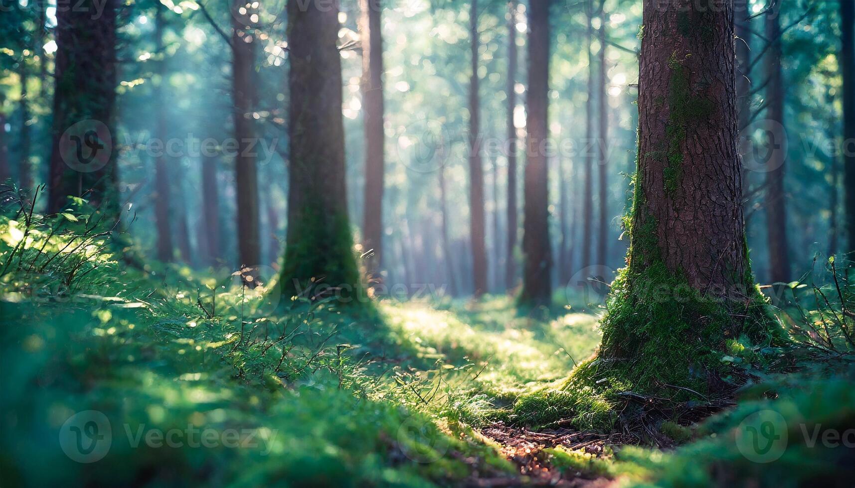 ai genererad morgon- skog träd foto