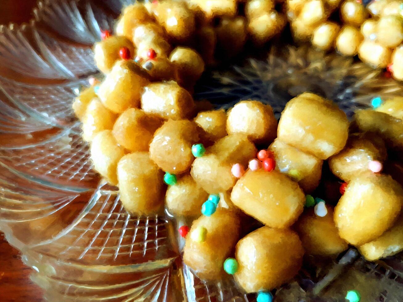 traditionell napolitanska sötsaker med honung och små godis. digital målning stil. foto