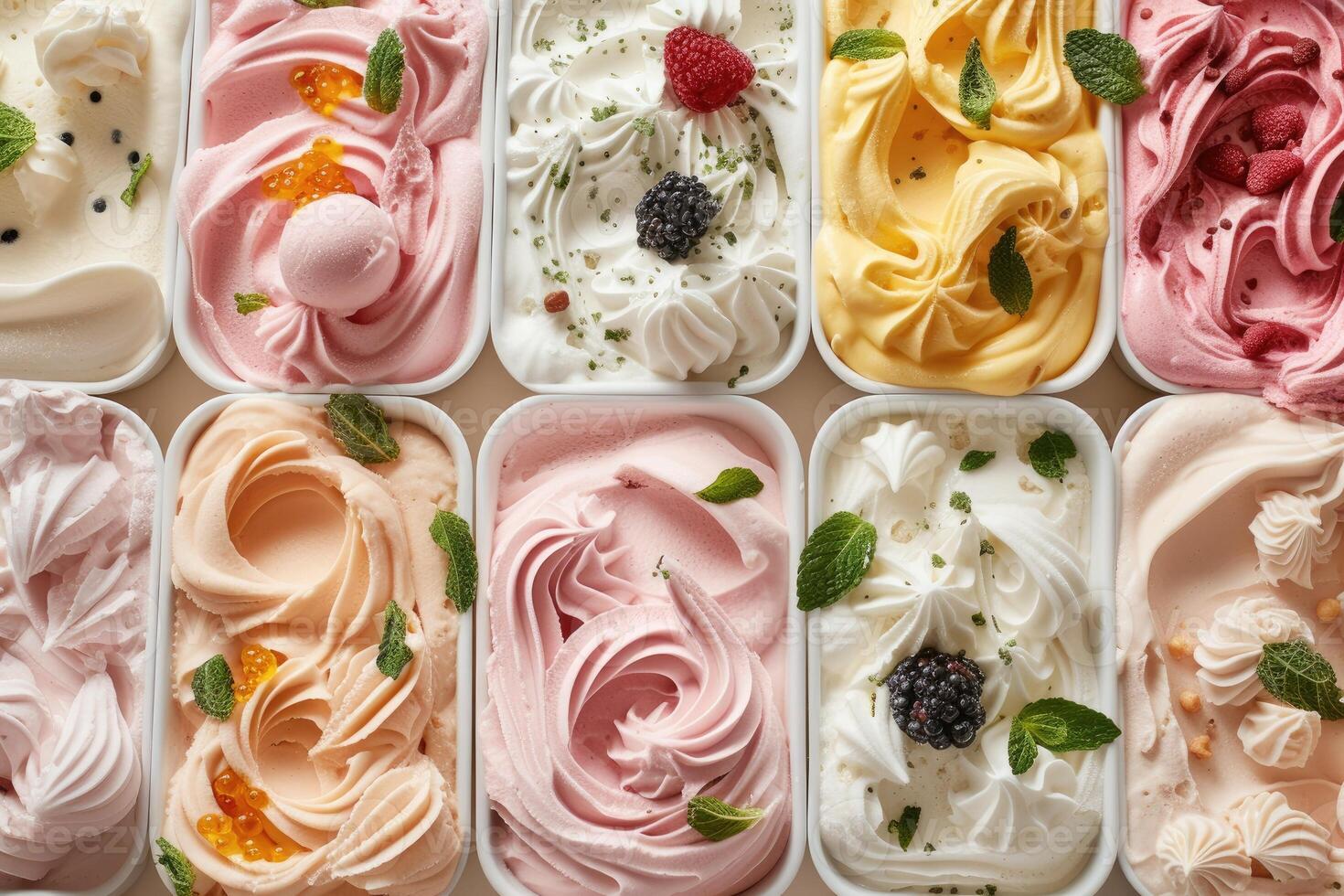 ai genererad gelato galore-italien ljuv frysta fröjder, platt lägga se foto