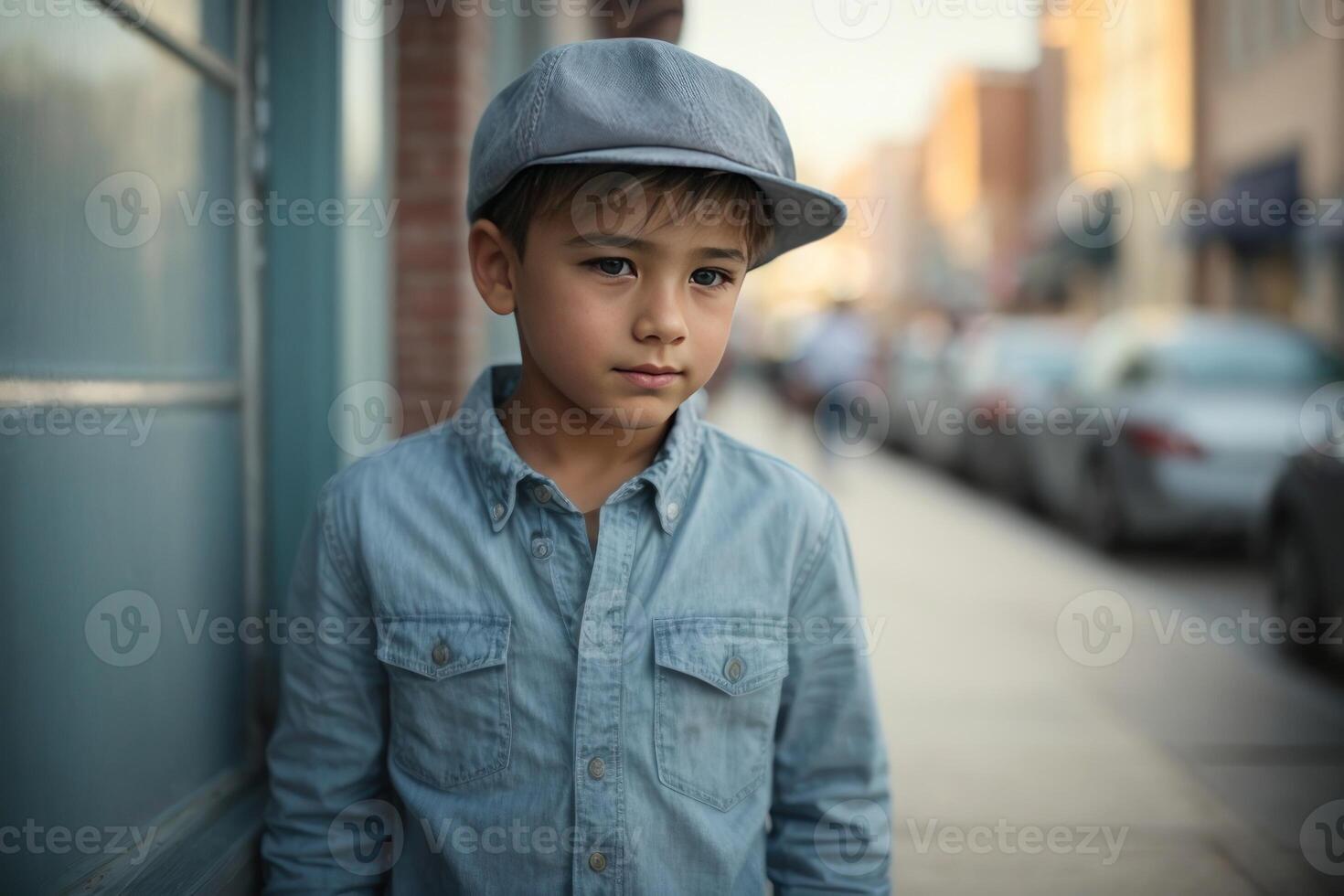 ai genererad pojke i en hatt bär jeans foto