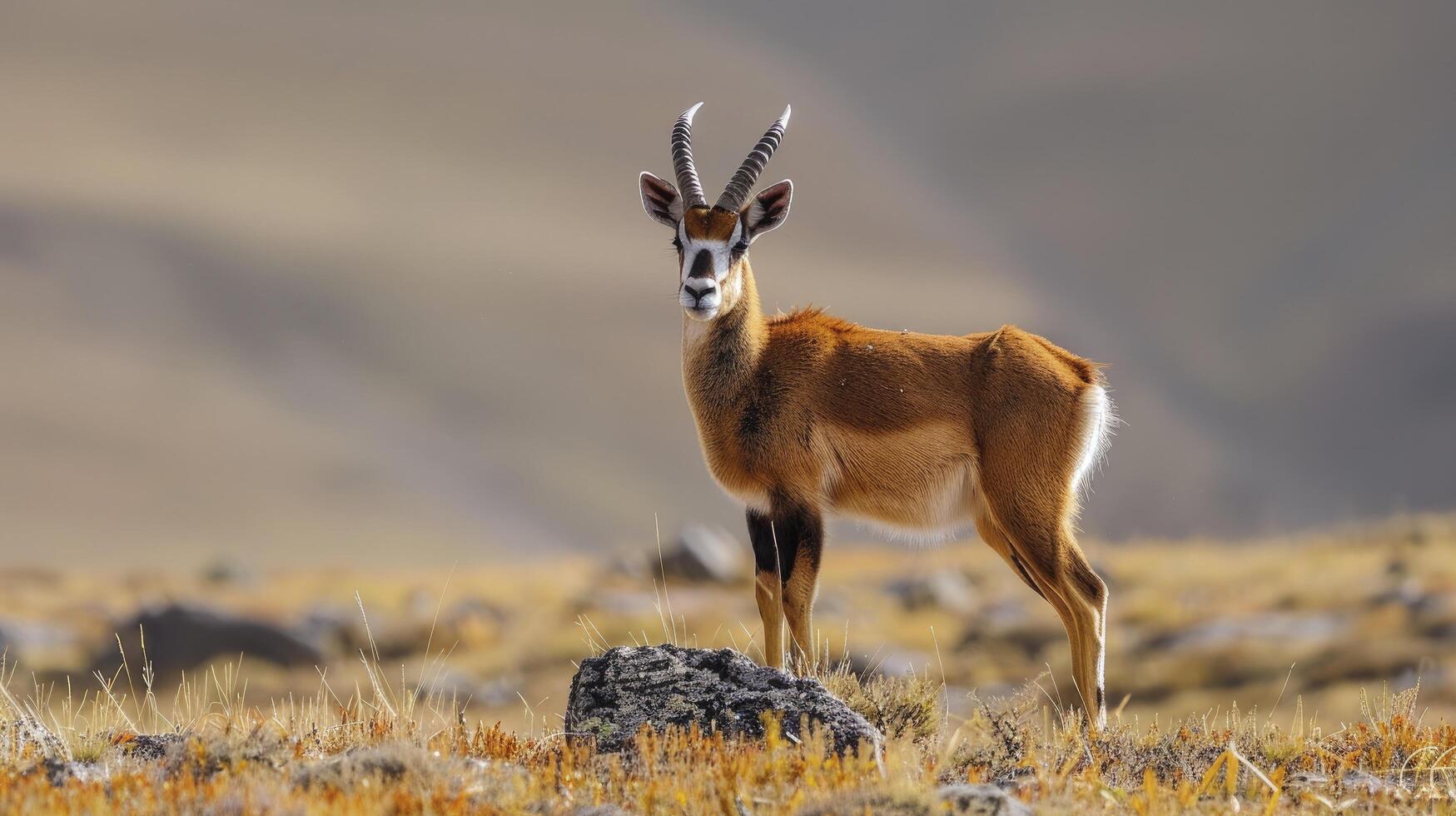 ai genererad i de vildmark, de majestätisk tibetan antilop, pantholops hodgsonii, roaming fritt i dess naturlig livsmiljö foto
