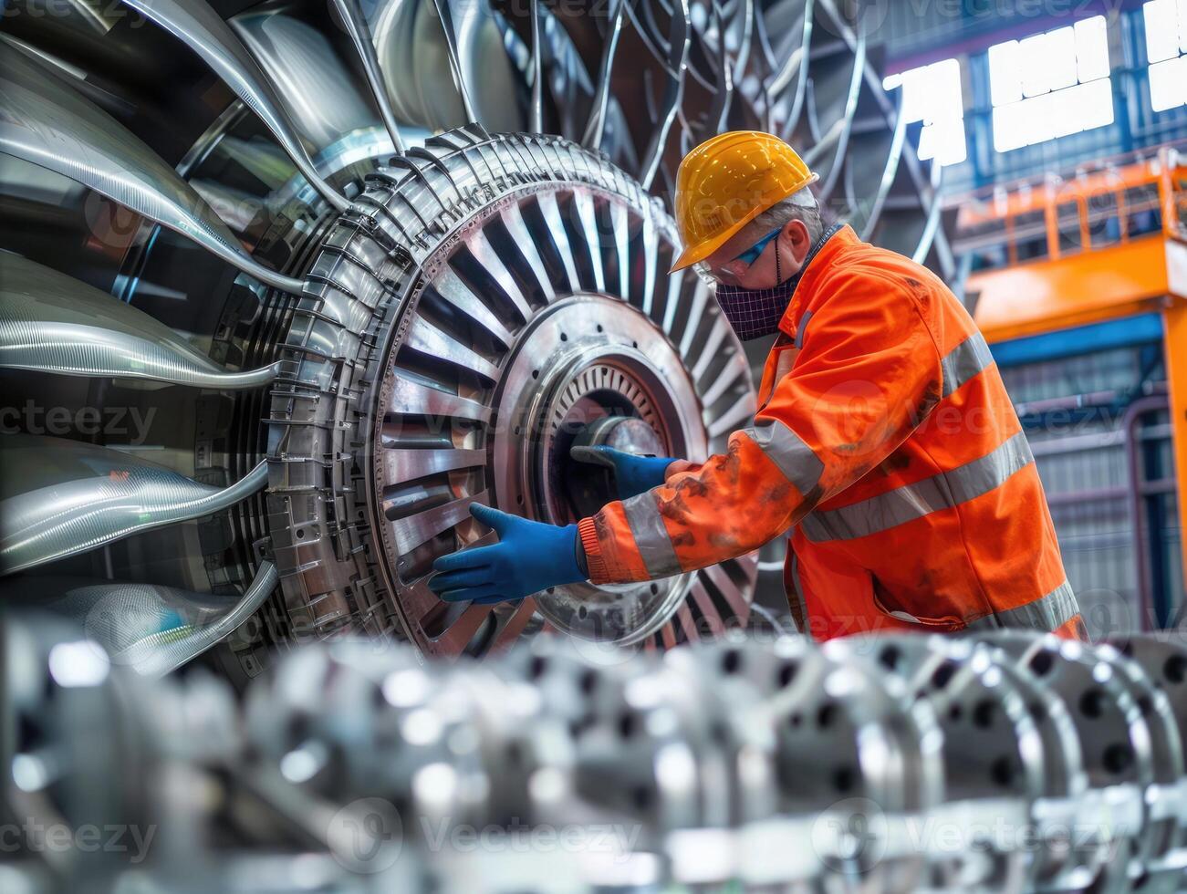 ai genererad tekniker är håller på med underhåll vind energi motor foto