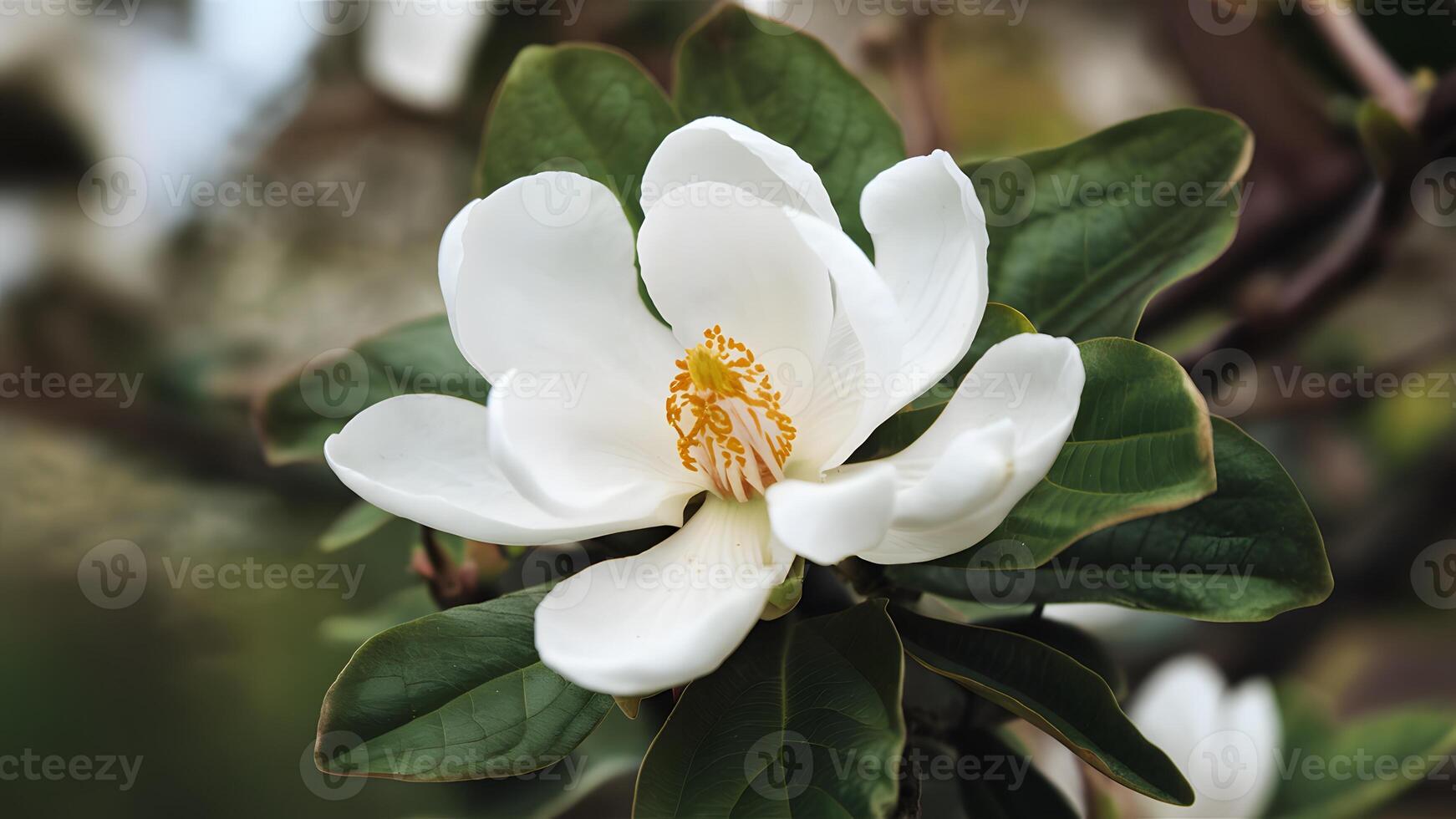 ai genererad vit sydlig magnolia blomma, louisiana stat blomma, grandiflor foto