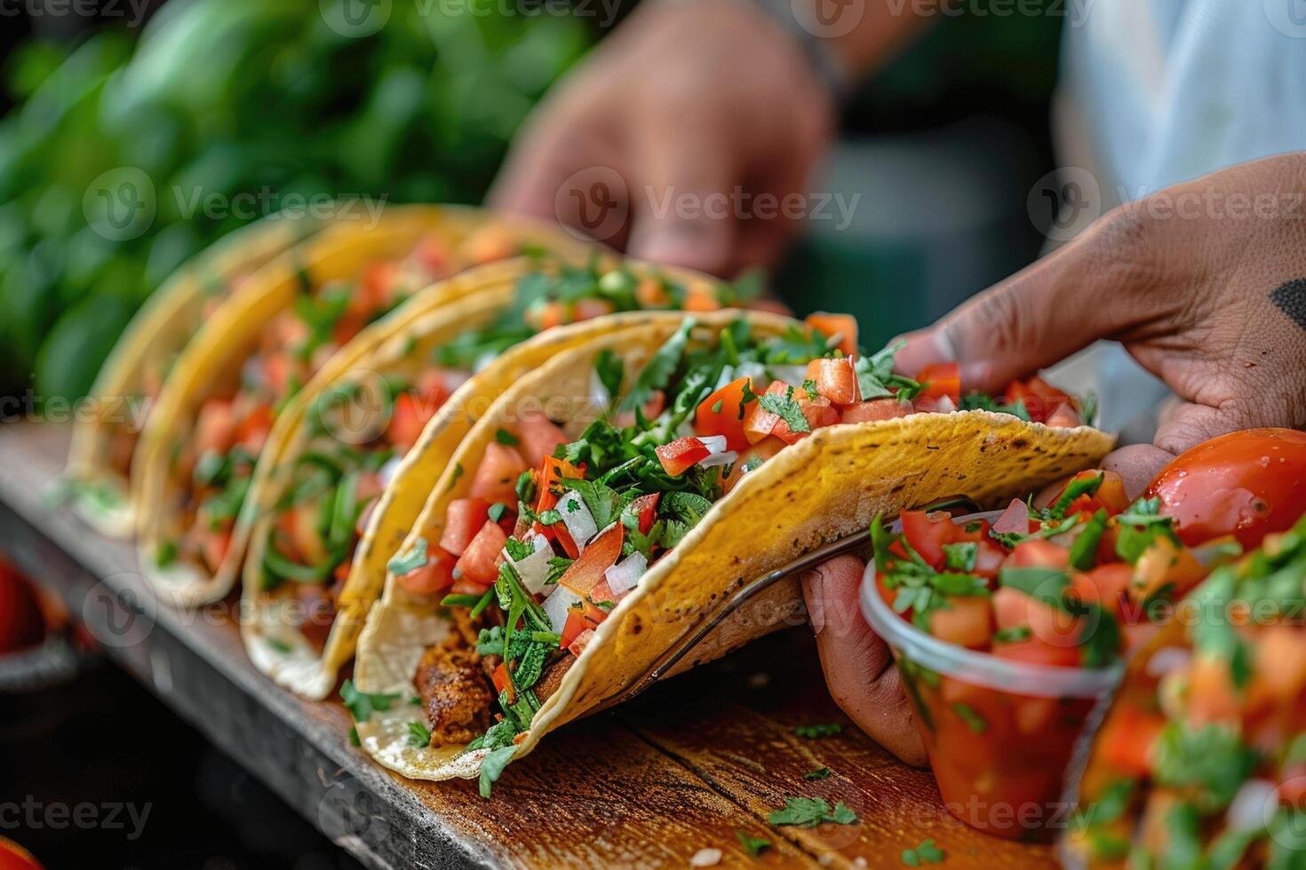 ai genererad cinco de mayo Semester firande, hand innehav nationell snacks tacos. ai genererad foto