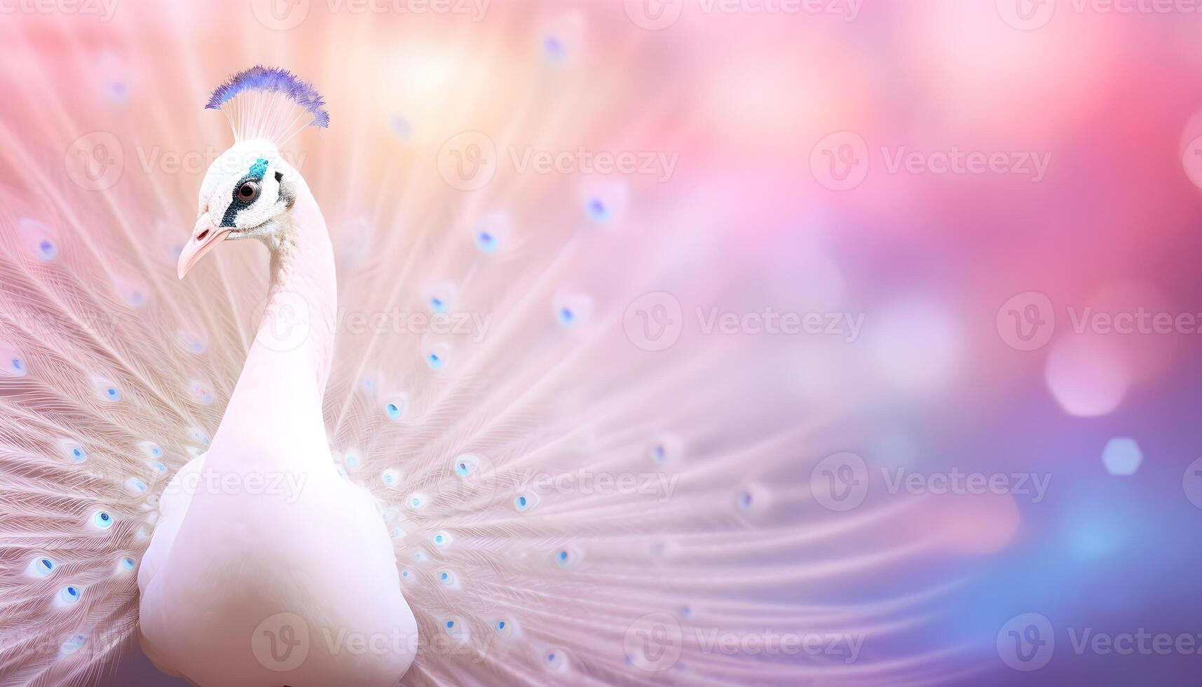 ai genererad vit påfågel på suddig rosa bakgrund foto