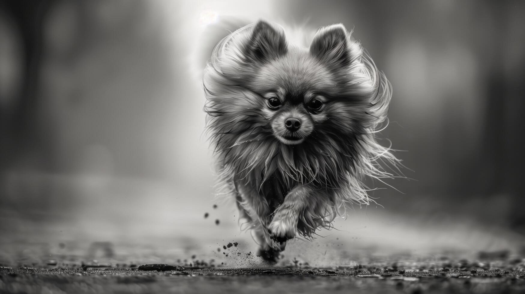 ai genererad pomeranian hund löpning, idealisk för sällskapsdjur produkt annonser, natur tema mönster, eller utomhus- aktivitet kampanjer för bloggar, webbplatser, eller social media. foto