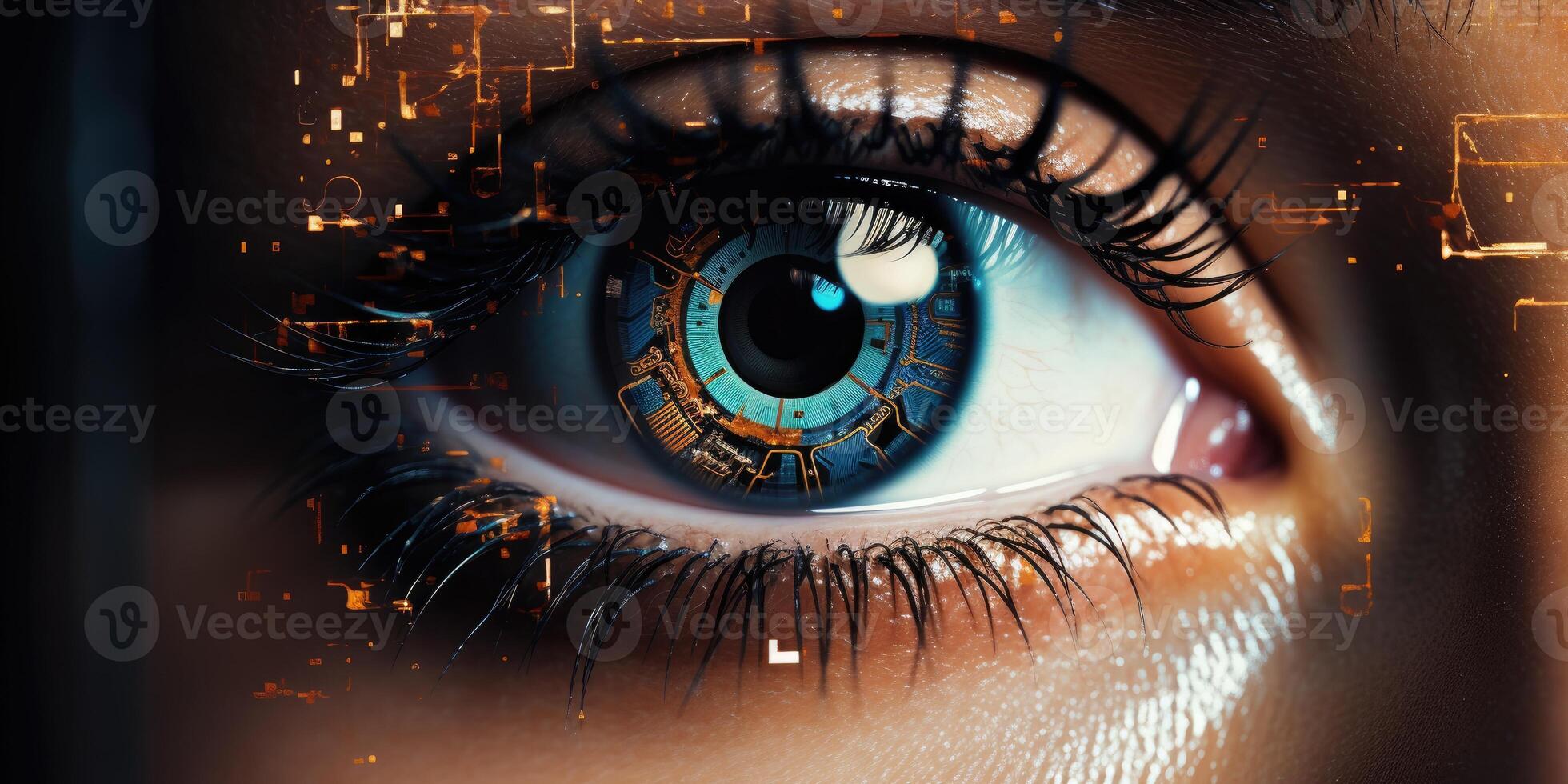 ai genererad tvådimensionell bild av en kvinnas öga. reflexion i de ögon av en flicka. generativ ai foto