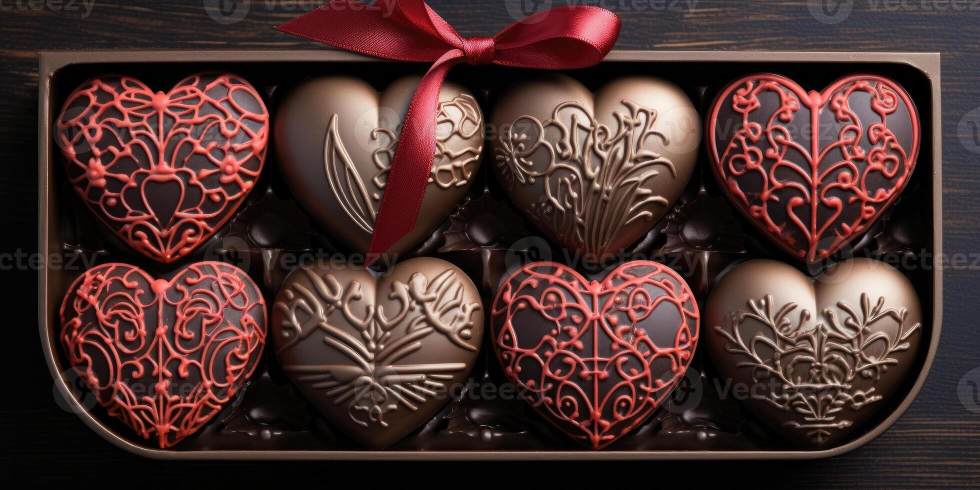 ai genererad choklad och småkakor för hjärtans dag. sötsaker närbild. generativ ai foto