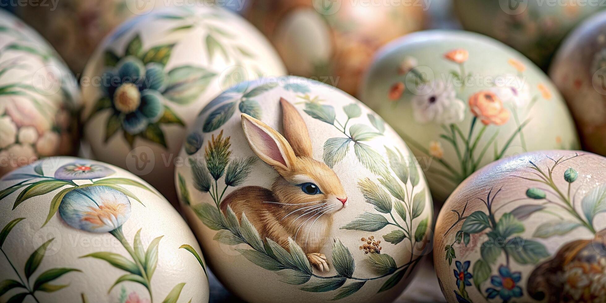 närbild mycket av vackert målad påsk ägg, skön blommig och fauna mönster påsk ägg foto