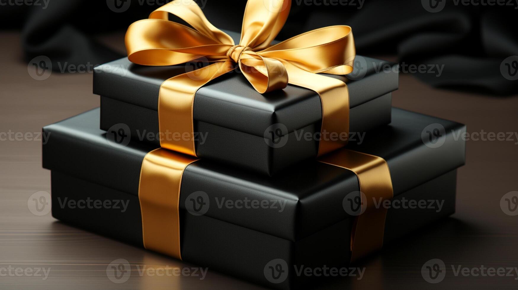 gåva låda svart med guld rosett för särskild fira ögonblick paket foto
