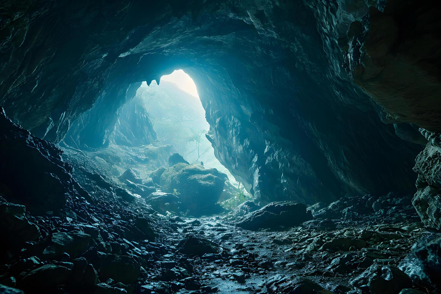 mörk grotta med ljus utgång foto