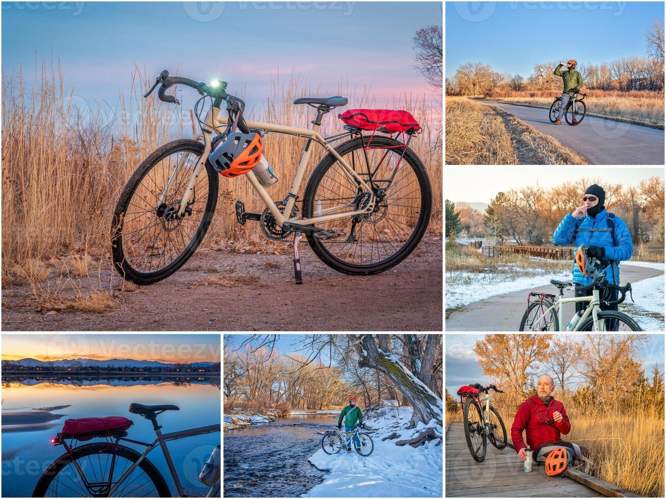 ridning en touring eller grus cykel på spår i colorado foto