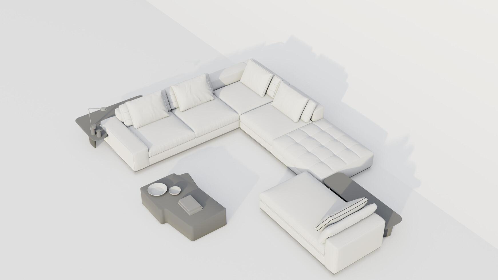 en vit soffa är placerad i främre av en vit vägg foto