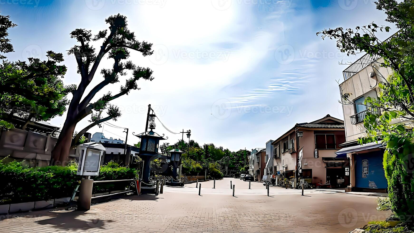 monzen-dori gata den där går över i främre av fukagawa fudo-do.fukagawa fudodo, en tempel i Tomioka, koto avdelning, tokyo, tokyo gren av naritasan shinshoji tempel i narita stad, chiba prefektur. foto