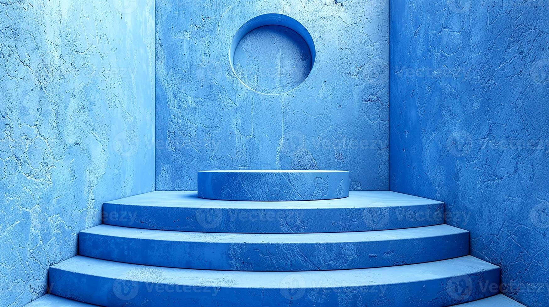 blå vägg med trappa och cirkulär hål foto