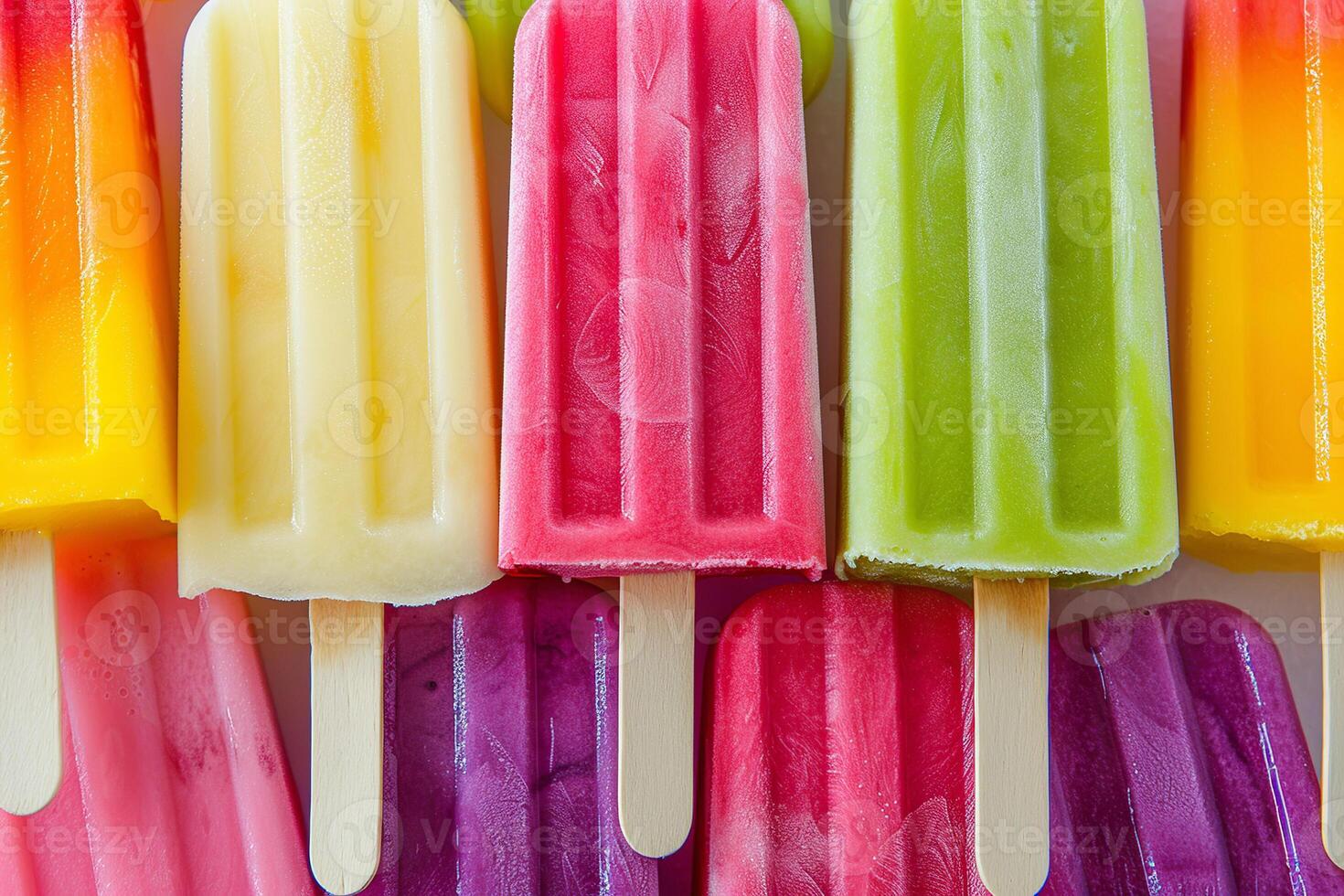 grupp av färgrik popsicles på is, närbild foto