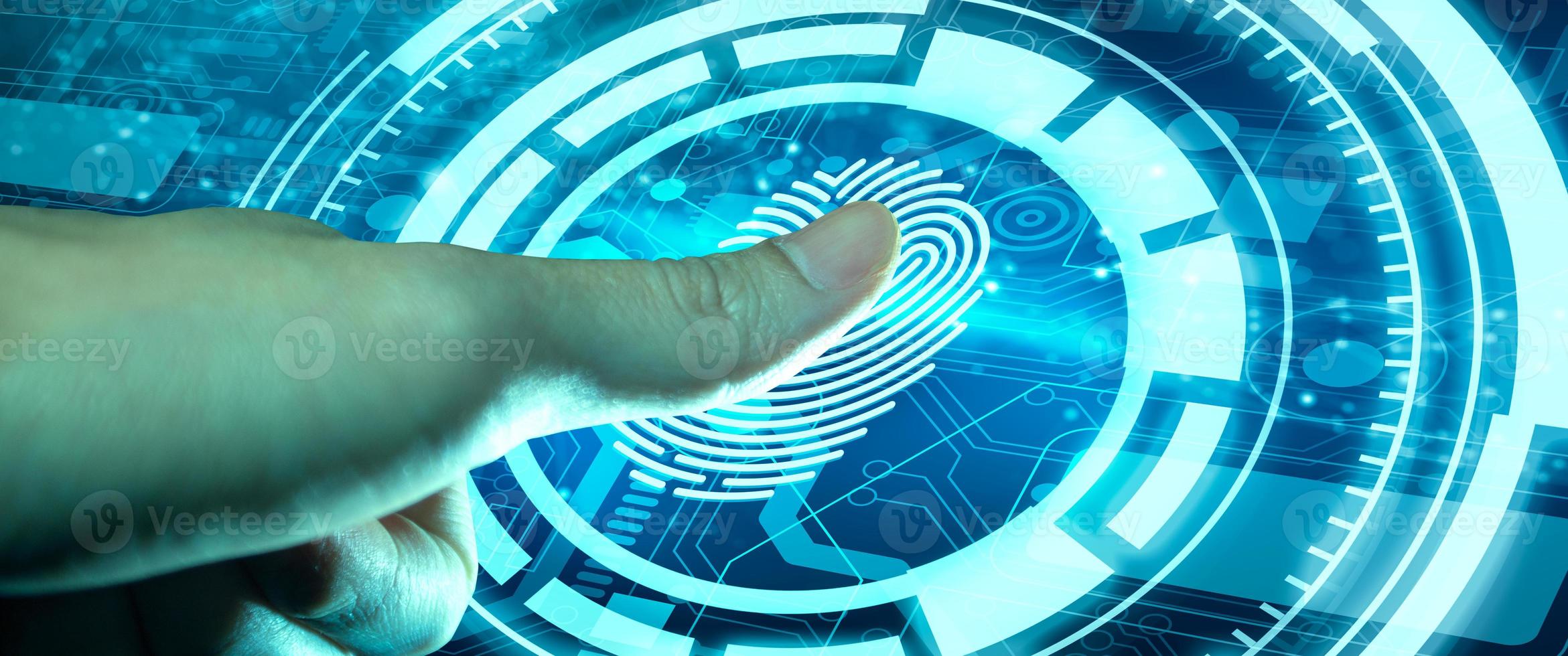 autentisering med fingeravtrycksigenkänning. biometrisk. säkerhetssystem. foto
