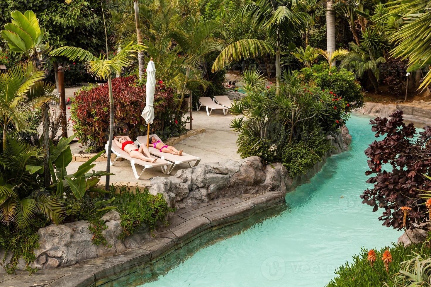 tenerife ö, Spanien - januari 9. siam parkera på januari 9, 2020 i teneriffa, Spanien. siam parkera, de vatten rike tema parkera med vatten attraktioner i Europa foto