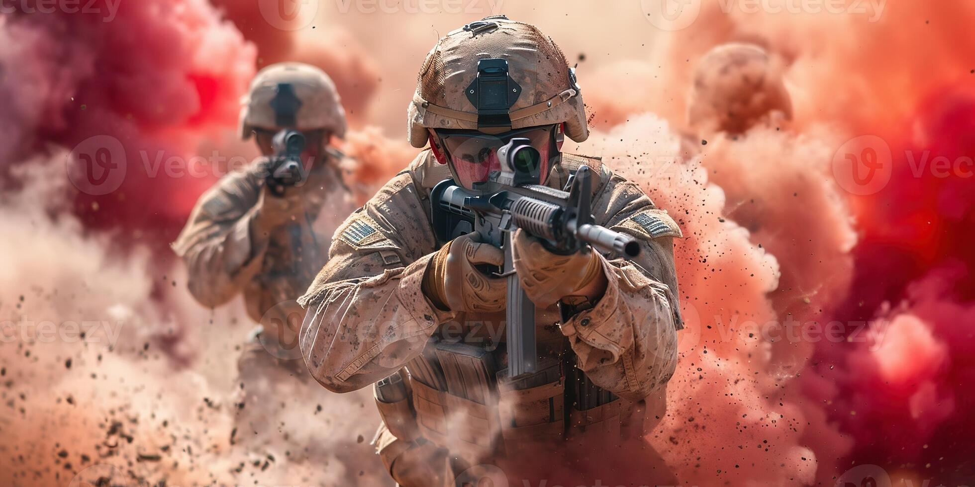 ai genererad simulering bekämpa militär med soldat uppdrag foto