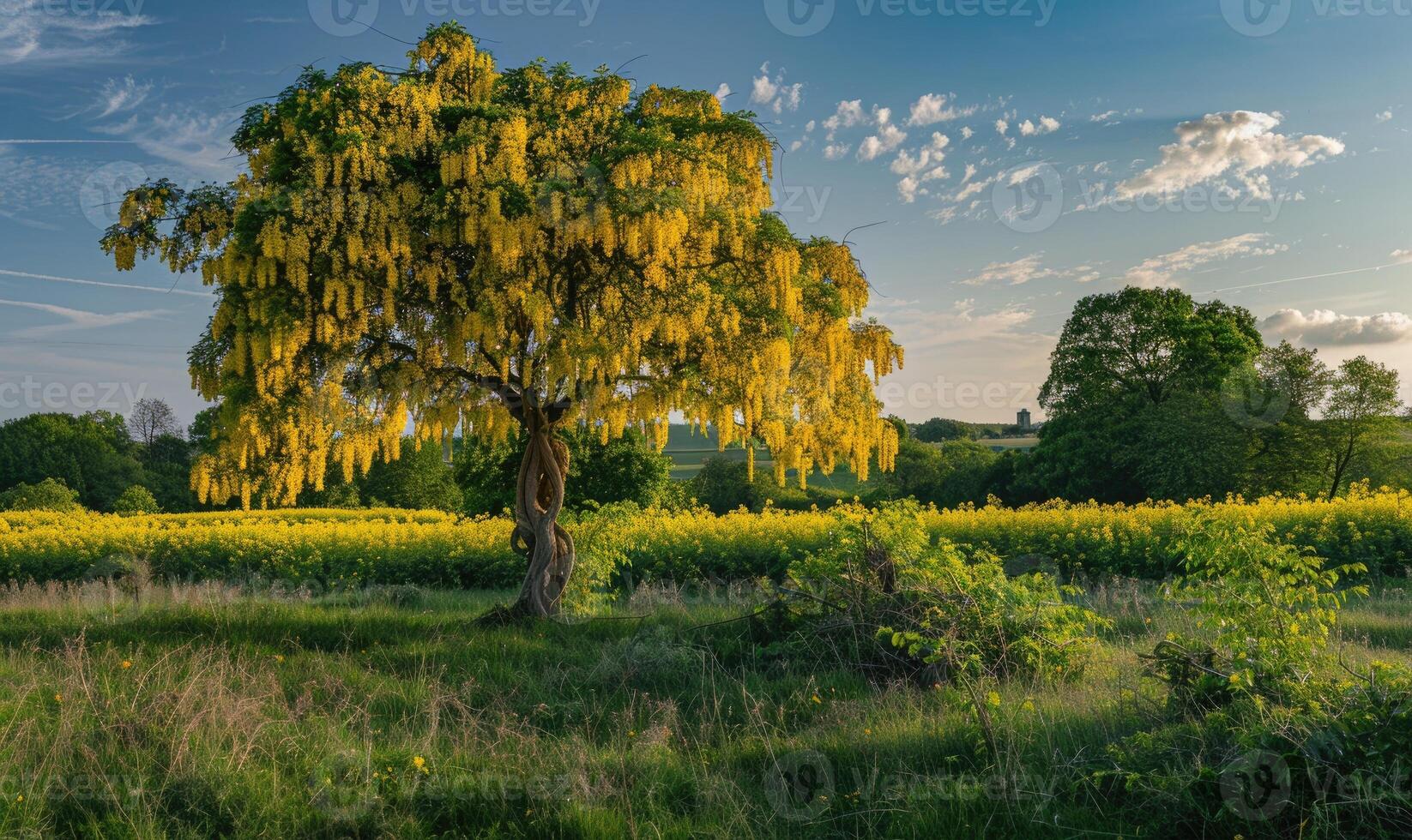 laburnum träd i en landsbygden landskap foto